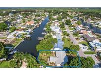 Waterfront property featuring a canal and dock, surrounded by mature trees and lush landscaping at 8704 Thornwood Ln, Tampa, FL 33615