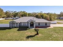 Charming single-story home featuring manicured lawn and modern architectural details at 6705 Myrna Dr, Tampa, FL 33619