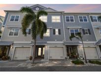 Charming townhomes featuring two-car garages, shingle siding, and well-maintained landscaping with beautiful palm trees at 6007 Anchorage Way, St Petersburg, FL 33712
