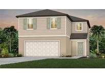 Two-story home featuring a two-car garage, a well-manicured lawn, and a neutral color scheme at 10406 Cross River Trl, Parrish, FL 34219