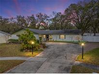 Charming one-story home with a well-manicured lawn, mature trees, and a long driveway at 503 Hillpine Way, Brandon, FL 33510