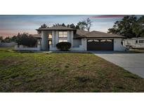Charming home featuring a well-manicured lawn and a two-car garage, creating an inviting curb appeal at 13635 Coronado Dr, Spring Hill, FL 34609