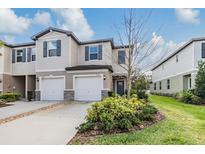 Charming two-story townhome with a one car garage, neutral exterior paint and well maintained landscaping at 21404 Darter Rd, Land O Lakes, FL 34638