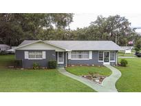 Charming single-story home with lush green lawn and walkway leading to the front entrance at 38055 Avion Dr, Zephyrhills, FL 33542