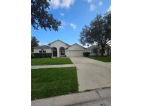Charming single-story home with a well-manicured lawn and a classic architectural design at 11611 Jordans Landing Ct, Riverview, FL 33569
