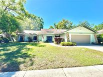 Charming single Gathering home with lovely lawn, attached garage, and beautiful landscaping at 903 Setter Ct, Seffner, FL 33584