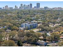 Stunning aerial view of a modern apartment complex with a city skyline backdrop, surrounded by lush greenery at 2205 16Th N St, St Petersburg, FL 33704