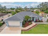 Charming single-story home with a well-manicured lawn, landscaped flower beds, and a two-car garage at 3655 Candia Ave, North Port, FL 34286