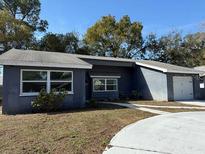 Single Gathering home featuring a one-car garage, double windows, driveway and lawn at 12607 Blackberry Row, Hudson, FL 34667
