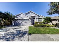 Charming single Gathering home with a well-manicured lawn, mature trees, and a two-car garage at 11207 Cypress Reserve Dr, Tampa, FL 33626