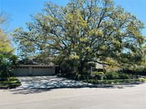 Charming single-story home featuring mature landscaping, a spacious driveway, and a large shade tree at 16209 Belle Meade Blvd, Odessa, FL 33556