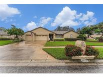 Charming brick home with manicured lawn, mature trees, and a welcoming three-car driveway at 2824 Timber Knoll Dr, Valrico, FL 33596