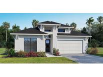 New construction home featuring a modern elevation, two-car garage, and manicured landscaping at 3719 109Th Street East, Palmetto, FL 34221