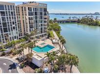 Enjoy waterfront views from this condo with a lovely in-ground pool and jacuzzi surrounded by mature palm trees at 7400 Sun Island Drive S # 712, South Pasadena, FL 33707