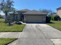 Charming single-story home with a well-maintained lawn and extended driveway at 514 Cedar Woods Dr, Oldsmar, FL 34677