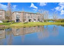 Townhome complex with beautiful pond view, grass lawn and blue sky at 1208 Chatham Pine Pl, Brandon, FL 33511