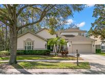 Charming two-story home featuring a well-manicured lawn, beautiful landscaping, and an attached two-car garage at 14841 Tudor Chase Dr, Tampa, FL 33626