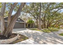 Attractive home showcasing mature trees in the front yard, a well-manicured lawn, and a large driveway at 1708 Country Trails Dr, Safety Harbor, FL 34695