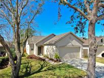 Charming single-story home boasts a well-maintained lawn and a two-car garage at 7853 Bristol Park Dr, Apollo Beach, FL 33572