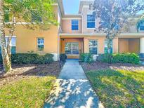 Charming two-story home with a well-maintained lawn and inviting walkway, great curb appeal at 9873 Trumpet Vine Loop, Trinity, FL 34655