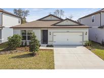 Charming single-story home featuring a two-car garage and well-maintained front yard with manicured landscaping at 4275 Big Sky Dr, Spring Hill, FL 34604