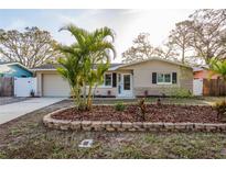 Charming single-story home with a well-manicured front yard and mature palm trees at 2005 Harvard Ave, Dunedin, FL 34698