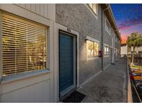 Condo exterior features a textured facade, modern windows, and well-lit walkway at 6311 Newtown Cir # 11B2, Tampa, FL 33615