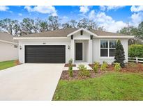 Charming single-story home with dark garage door and well-manicured lawn at 2472 Orange Harvest Pl, Seffner, FL 33584