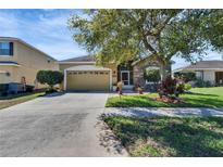 Charming single-story home featuring a well-manicured lawn, mature trees, and an attached two-car garage at 6432 Twin Bridges Dr, Zephyrhills, FL 33541