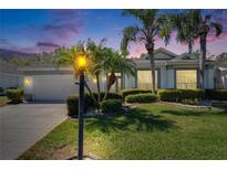 Charming home featuring a well-manicured lawn, mature palm trees and a welcoming, lit lamp post at 1034 Mcdaniel St # 1034, Sun City Center, FL 33573