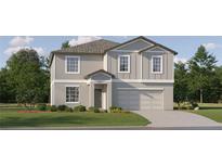 Charming two-story home with gray siding, manicured lawn, and attached two-car garage at 3704 Forest Path Dr, Plant City, FL 33565