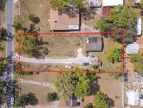Aerial view of property with a large lot, mature trees, and a driveway at 4020 Amber Rd, Valrico, FL 33594