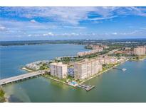 Panoramic aerial view of waterfront condo buildings with beautiful bay views and clear blue skies at 5200 Brittany Dr. S # 706, St Petersburg, FL 33715