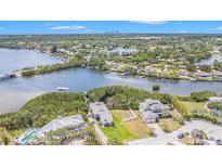 Panoramic aerial view of waterfront homes in a lush community with stunning lake views at 734 Weedon Ne Dr, St Petersburg, FL 33702