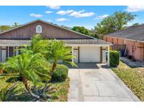 Charming home exterior featuring a two-car garage, lush landscaping, and a well-maintained driveway at 8551 N Hyaleah Rd, Tampa, FL 33617
