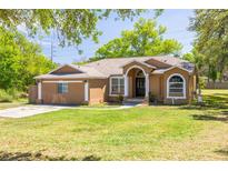 Charming single-story home with a well-maintained lawn and inviting front entrance at 11434 Minnieola Dr, New Port Richey, FL 34654