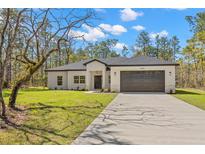 Beautiful one-story home featuring a well-manicured lawn, driveway, and a two-car garage at 13376 Sooty Tern Ave, Brooksville, FL 34614