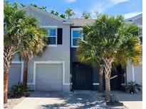 Charming townhome featuring a well-maintained front yard with mature palm trees and a single car garage at 3267 Pleasant Willow Ct, Brandon, FL 33511