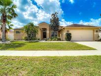Lovely single-story home with manicured lawn and landscaping under a beautiful blue sky at 4426 Brandon Ridge Dr, Valrico, FL 33594