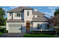 Beautiful two-story home with a charming entryway, gray roof, inviting curb appeal and an attached two-car garage at 6151 Bayou Grande Ne Blvd, St Petersburg, FL 33703