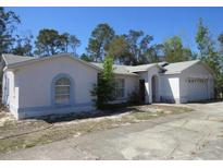 Exterior view of a single story home with a two car garage and driveway at 6473 Blackbird Ave, Weeki Wachee, FL 34613