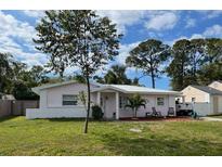 Charming single-story home with a well-maintained lawn, front yard trees, and a freshly painted exterior at 1740 Grove Dr, Clearwater, FL 33759
