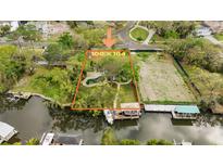 A beautiful waterfront property with mature trees, pool, and a large cleared area on a 100x184 foot lot at 2632 S Dundee St, Tampa, FL 33629