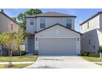 Charming two-story home featuring a two-car garage and well-maintained lawn and landscaping at 7229 Spring Snowflake Ave, Tampa, FL 33619