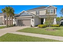Charming two-story home with lush landscaping, a two-car garage and a well-manicured lawn at 2612 Leafwing Ct, Palm Harbor, FL 34683