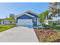 Beautiful blue single-Gathering home with a well-manicured lawn and landscaping at 2807 W Granfield Ave, Plant City, FL 33563