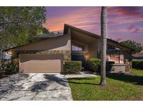 Charming single-Gathering home with stone accents, a two-car garage, and a well-maintained lawn at 16405 Ashwood Dr, Tampa, FL 33624