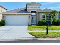 Charming single-Gathering home with a well-manicured lawn, two car garage, and inviting front entrance at 9613 Jasmine Brook Crk, Land O Lakes, FL 34638