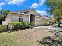Charming single-story home with a two-car garage, manicured lawn, and well-maintained landscaping at 405 Laguna Mill Dr, Ruskin, FL 33570