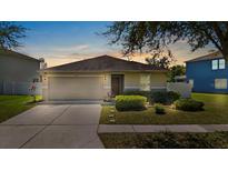 Charming single-story home with a well-maintained lawn, two-car garage, and welcoming curb appeal at 15616 Greyrock Dr, Spring Hill, FL 34610